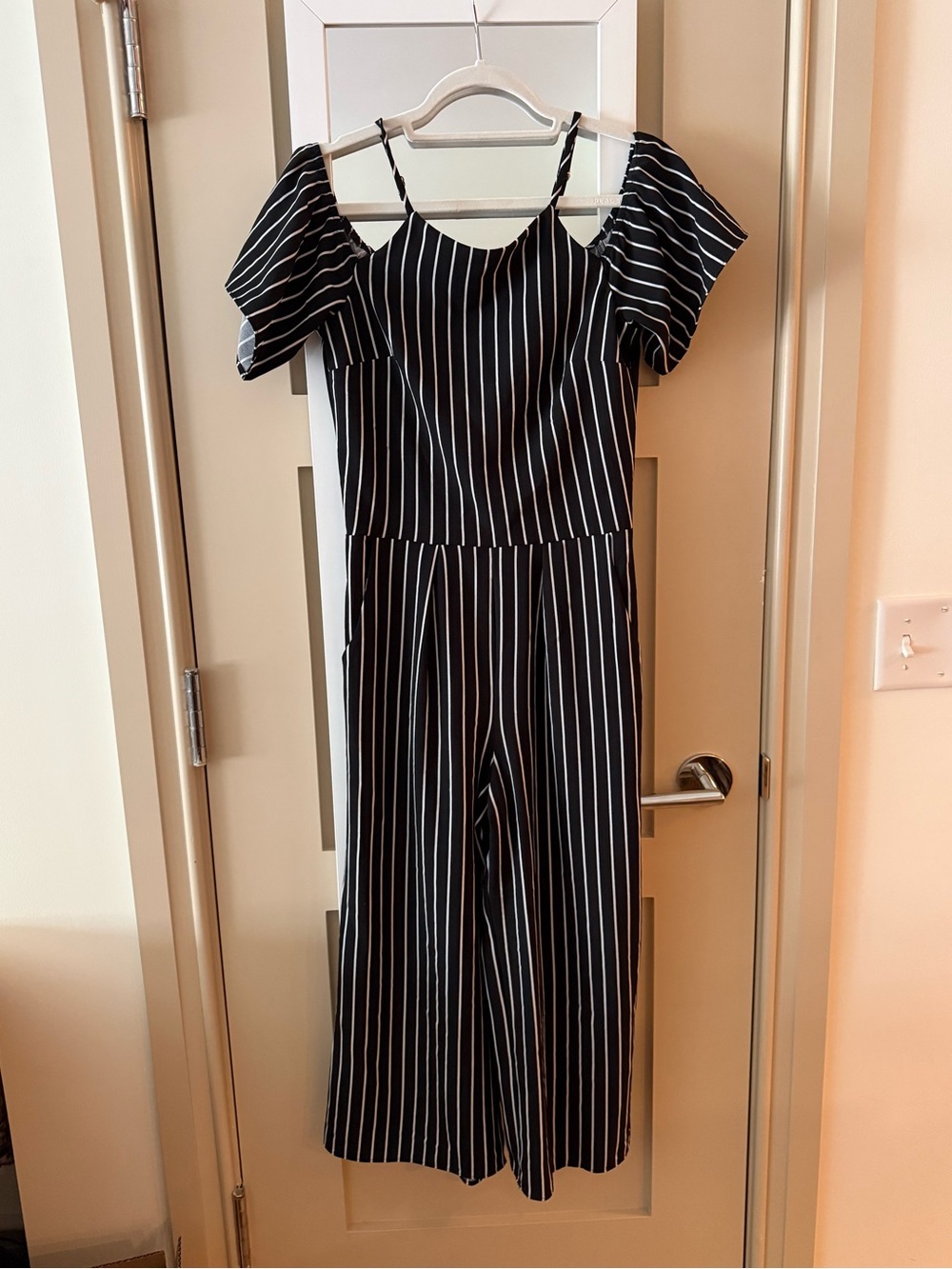 Black and White Pinstriped Jumpsuit with Pockets